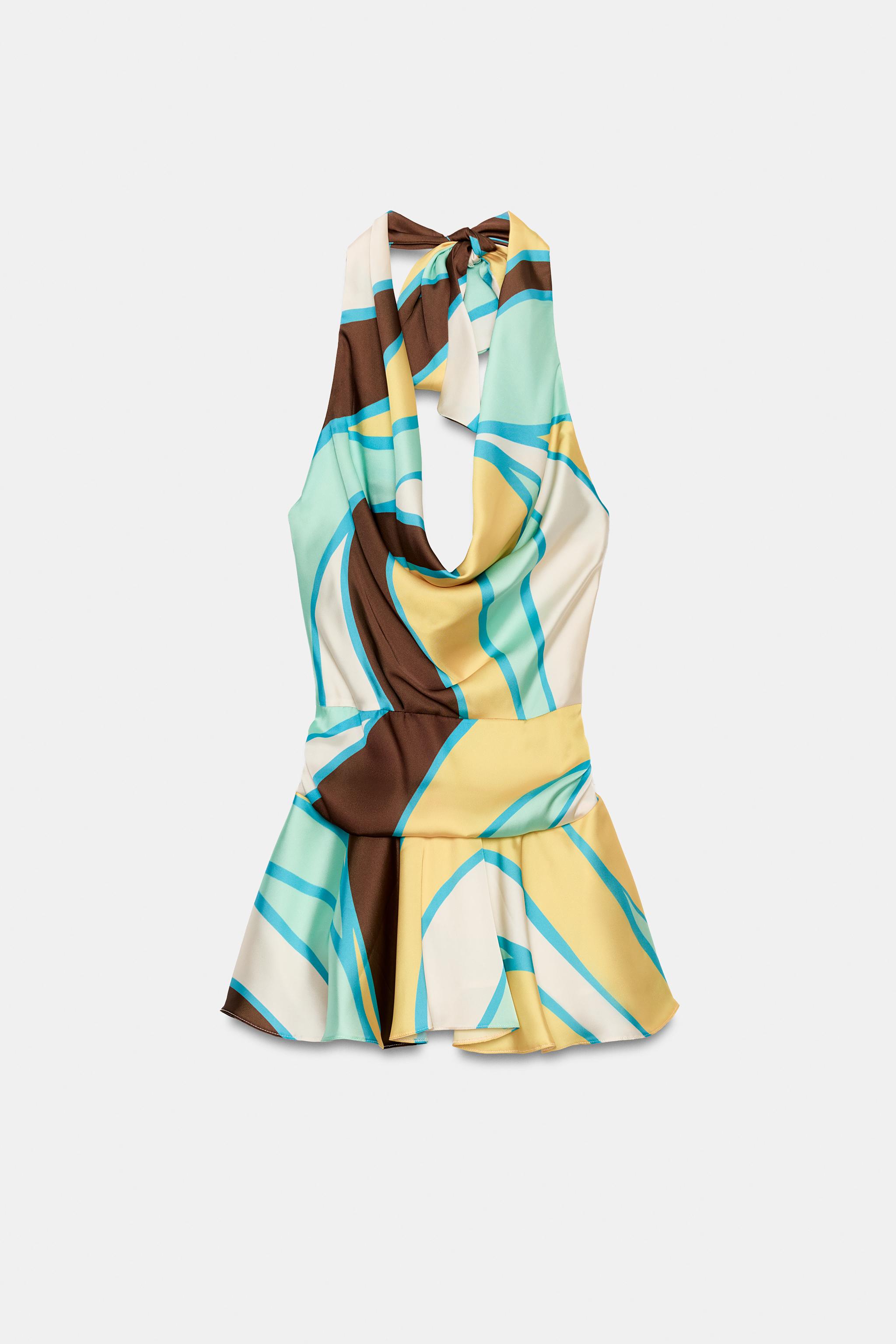 PRINTED HALTER MINI DRESS